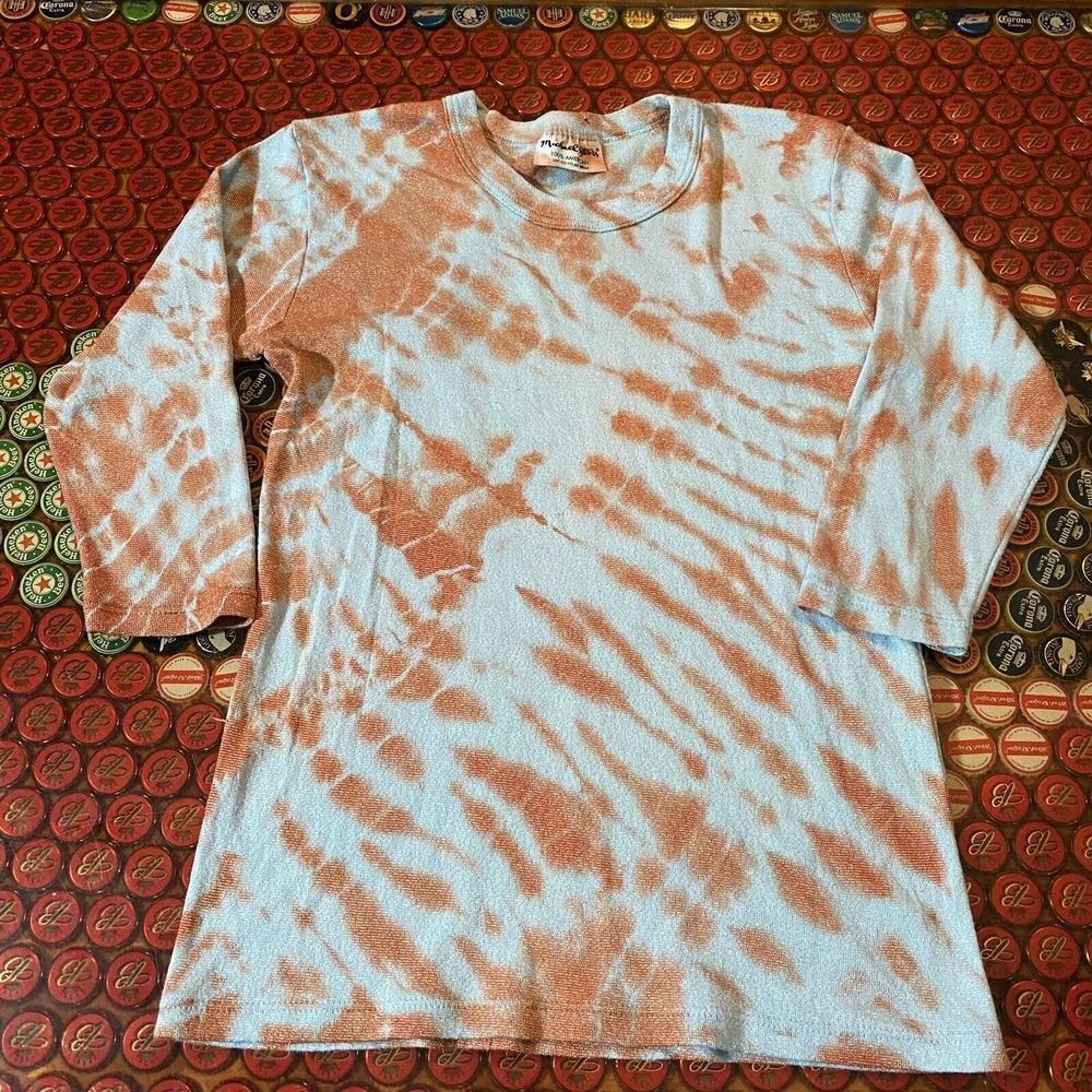 Y2k VTG Michael Stars Shine 3/4 Sleeve Top Orange Tie Dye - USA Made - One Size